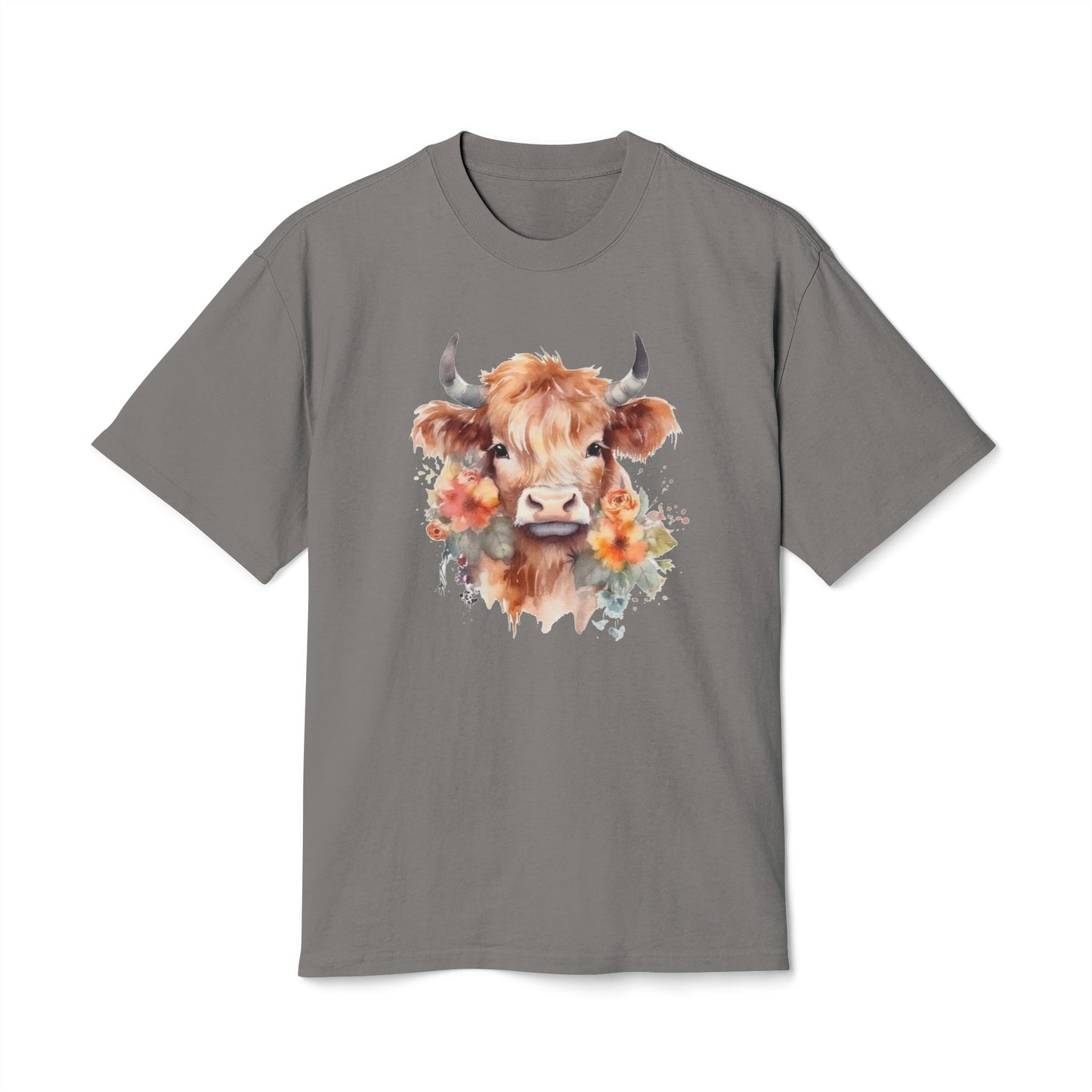 Floral Unisex Highland Cow Heavy Faded T Shirt - JOURNAL VENUE