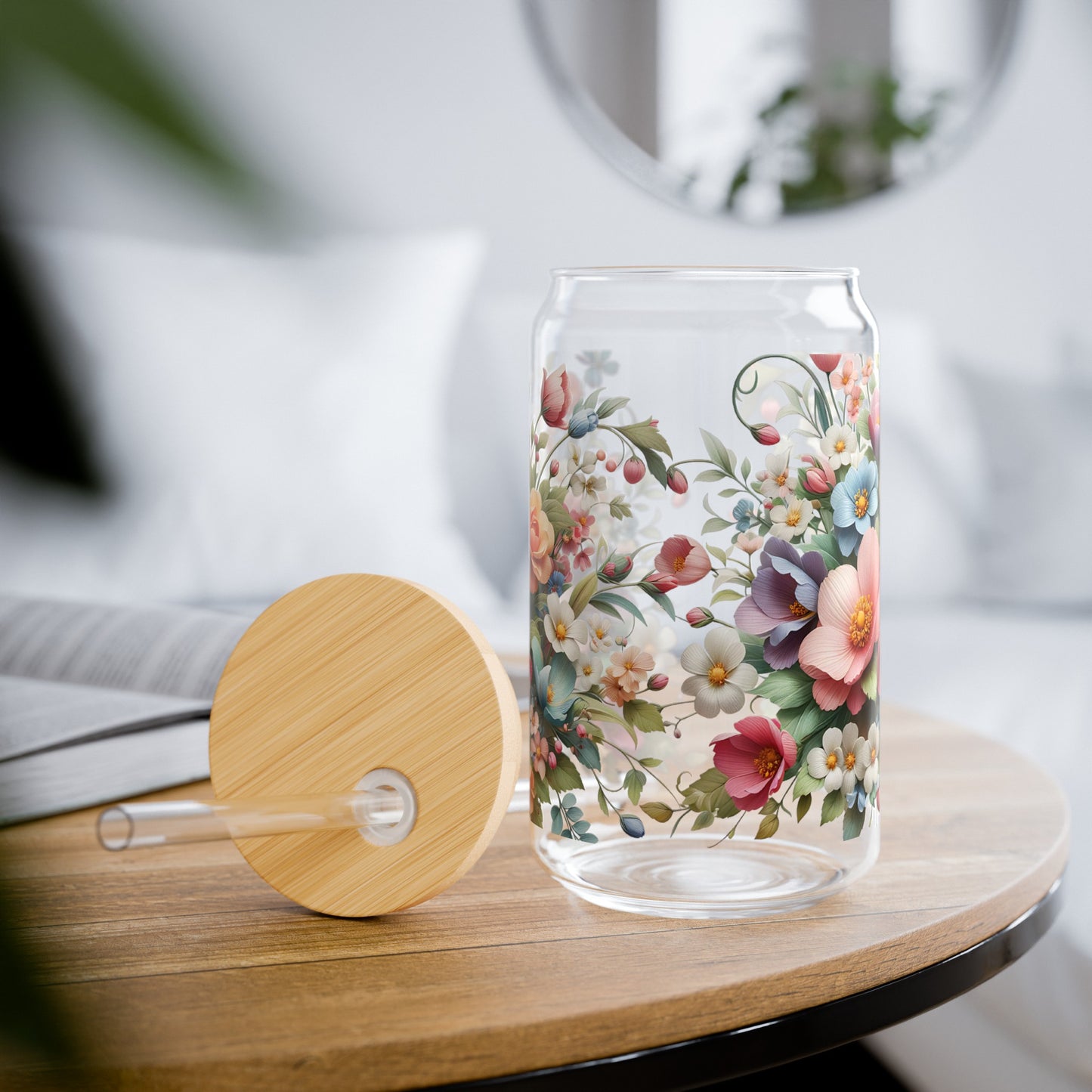 Spring Floral Coffee Glass Tumbler, 16oz - JOURNAL VENUE