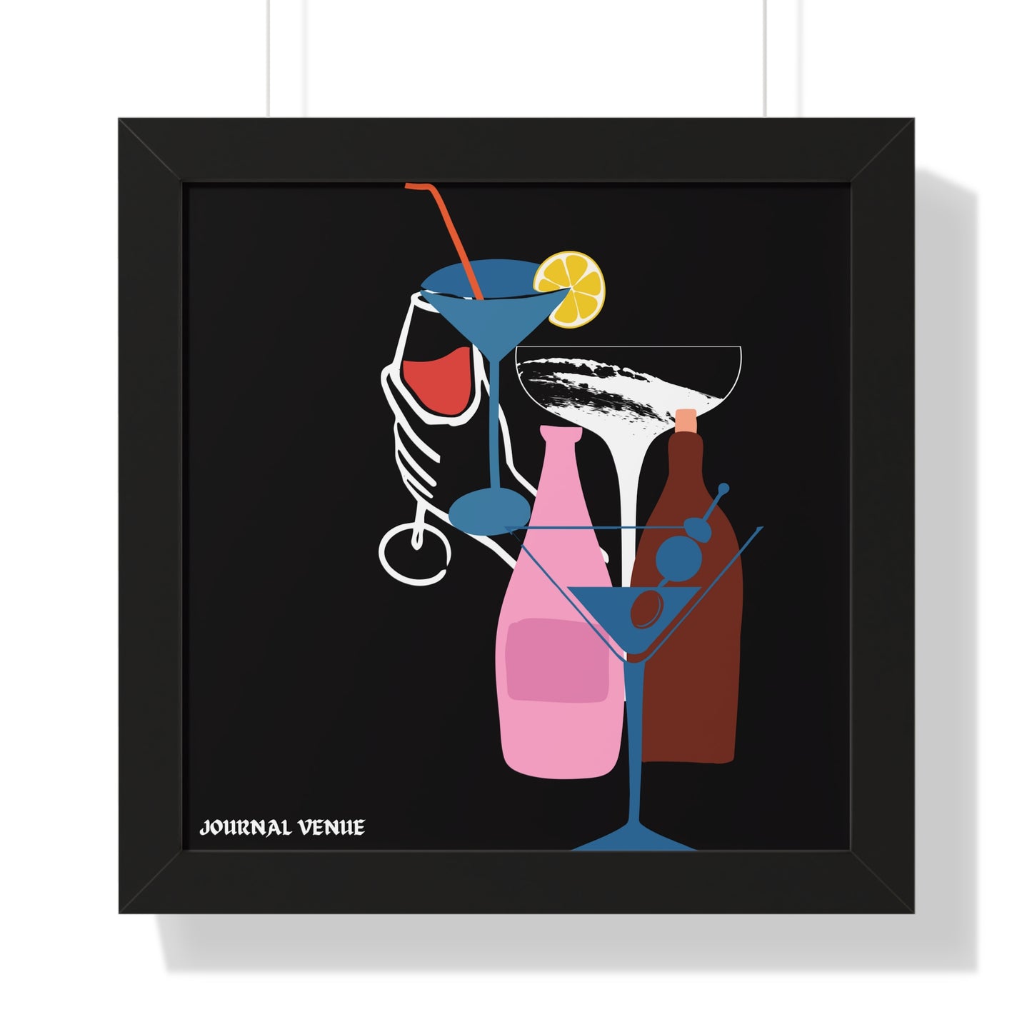 Cocktail Wine And Glass Framed Vertical Poster - JOURNAL VENUE