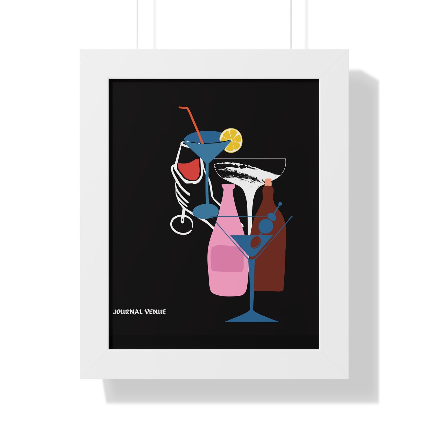 Cocktail Wine And Glass Framed Vertical Poster - JOURNAL VENUE