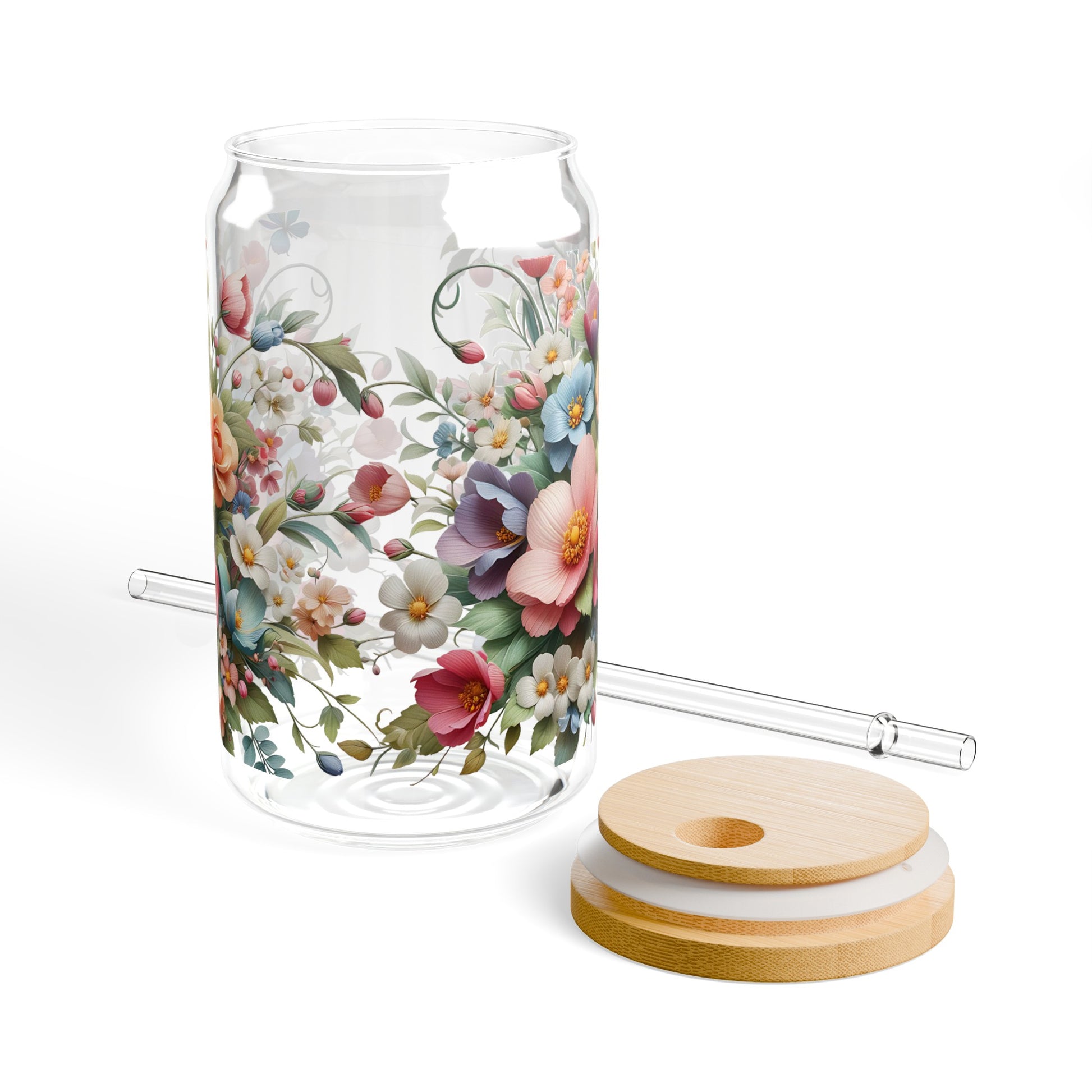 Spring Floral Coffee Glass Tumbler, 16oz - JOURNAL VENUE