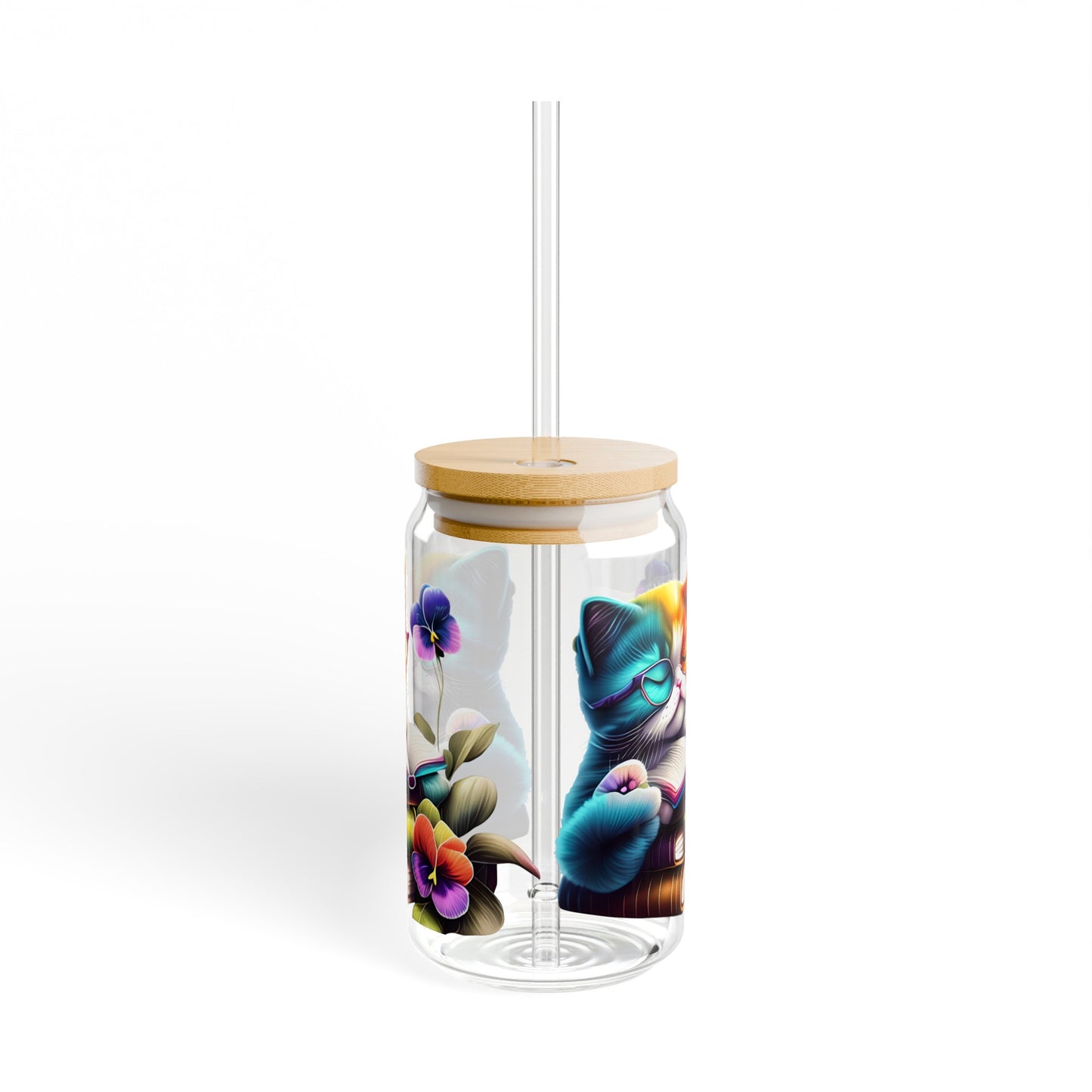 Funny Cute Cat Iced Coffee Glass Tumbler - Coffee Cup