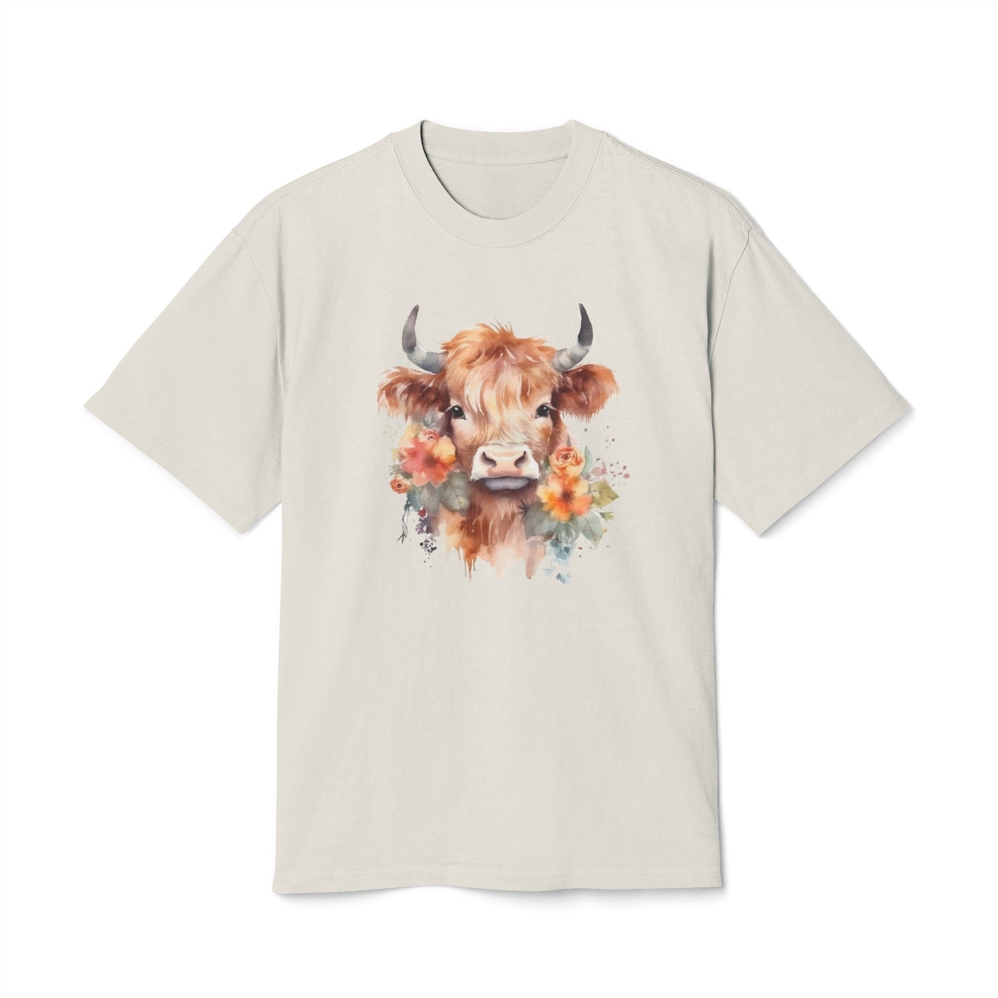 Floral Unisex Highland Cow Heavy Faded T Shirt  - JOURNAL VENUE