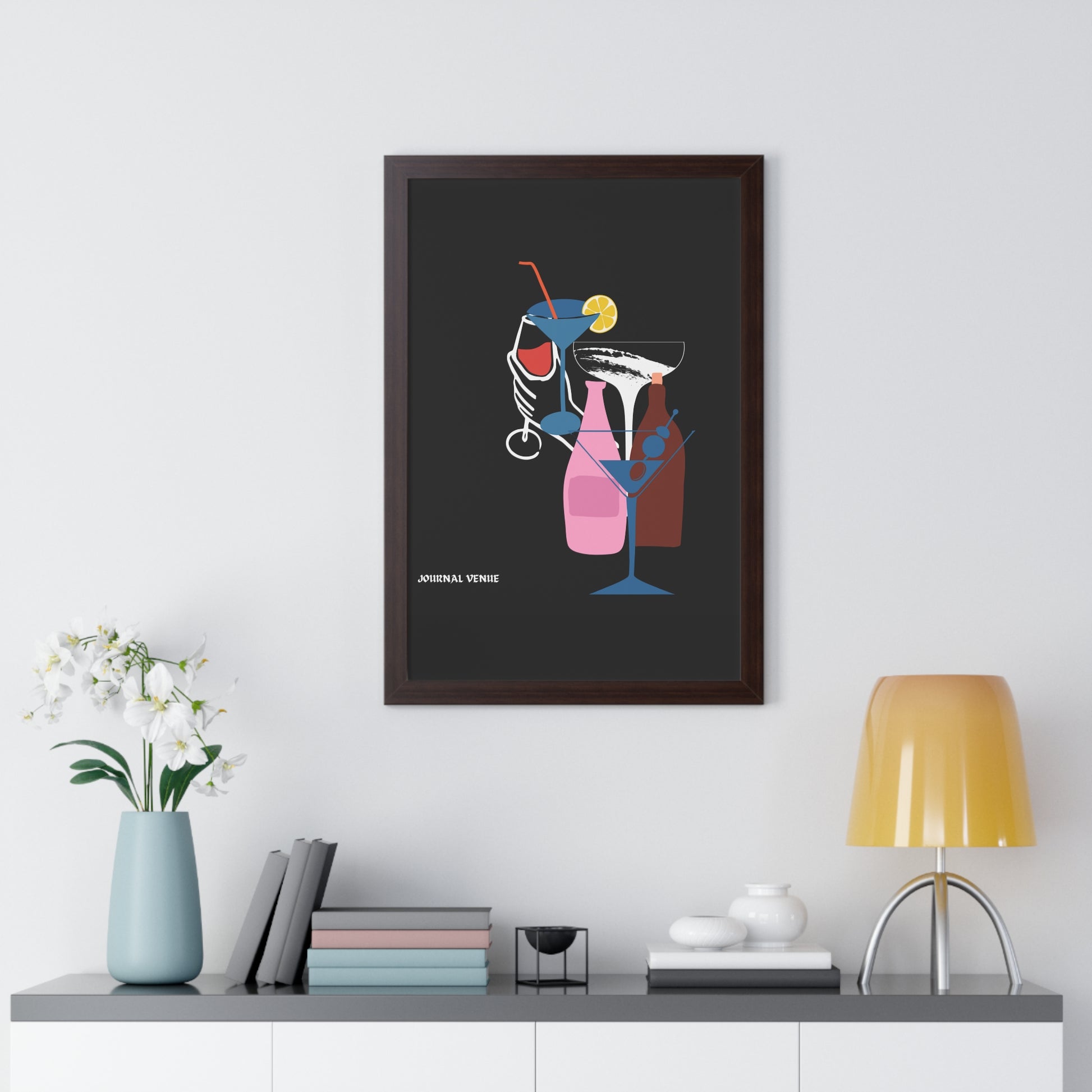 Cocktail Wine And Glass Framed Vertical Poster - JOURNAL VENUE