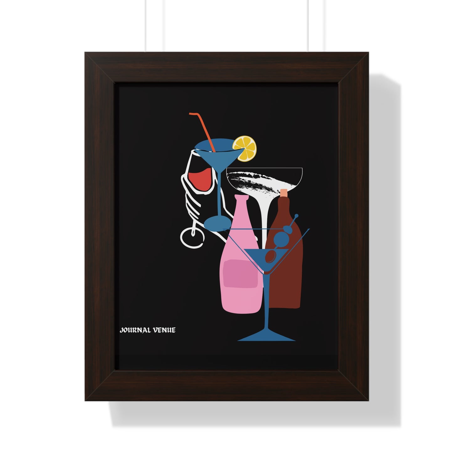 Cocktail Wine And Glass Framed Vertical Poster - JOURNAL VENUE