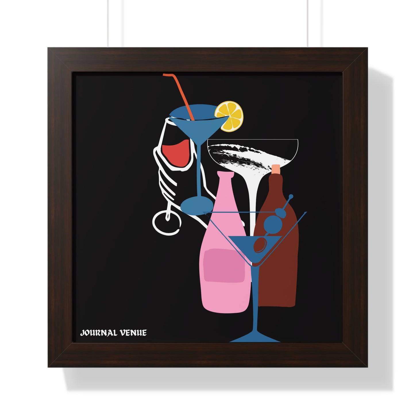 Cocktail Wine And Glass Framed Vertical Poster - JOURNAL VENUE