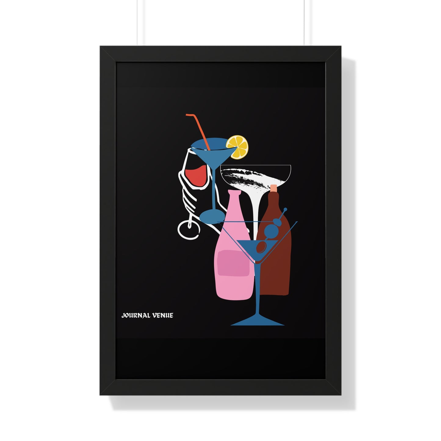 Cocktail Wine And Glass Framed Vertical Poster - JOURNAL VENUE