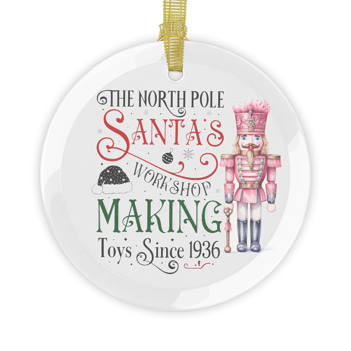 Santa Workshop Christmas Glass Ornaments