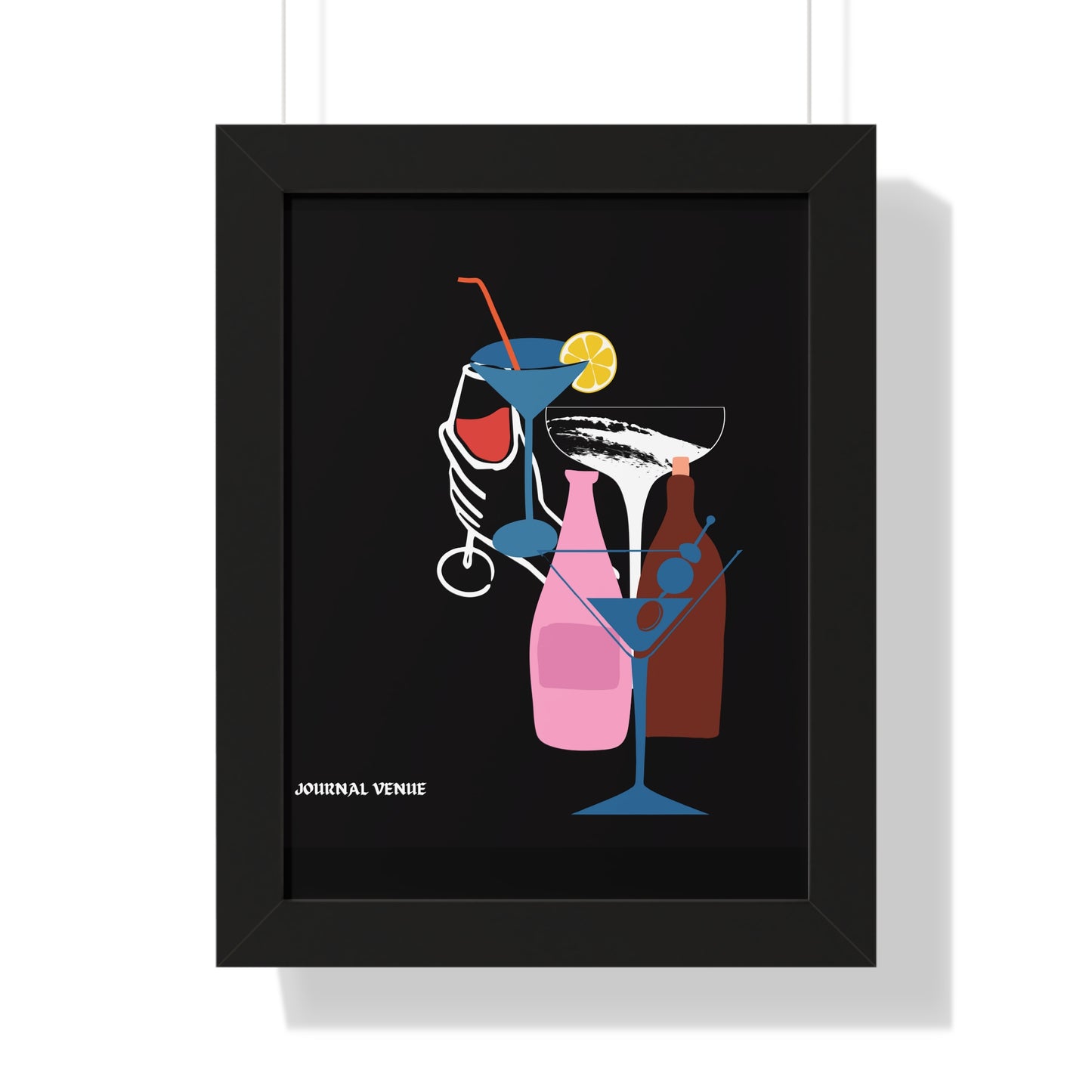 Cocktail Wine And Glass Framed Vertical Poster - JOURNAL VENUE