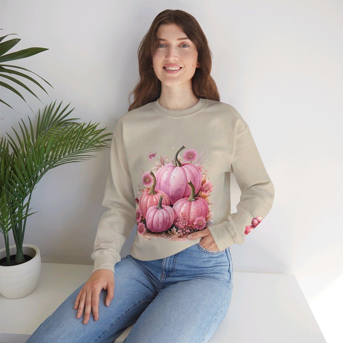 Pink Floral Pumpkin Crewneck Sweatshirt