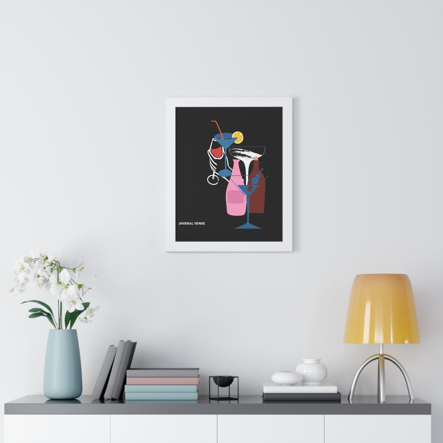 Cocktail Wine And Glass Framed Vertical Poster - JOURNAL VENUE