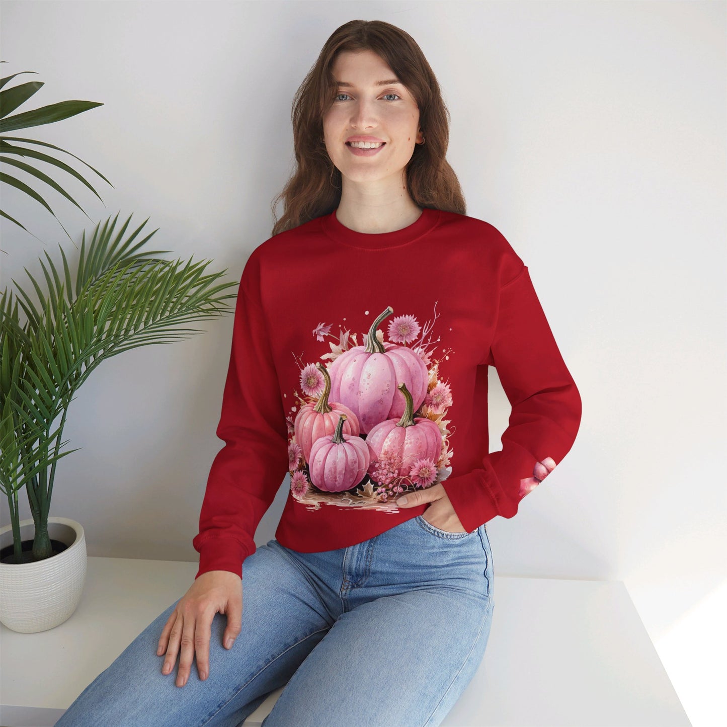 Pink Floral Pumpkin Crewneck Sweatshirt