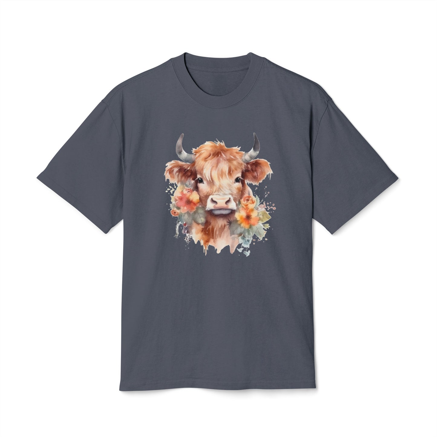 Floral Unisex Highland Cow Heavy Faded T Shirt - JOURNAL VENUE