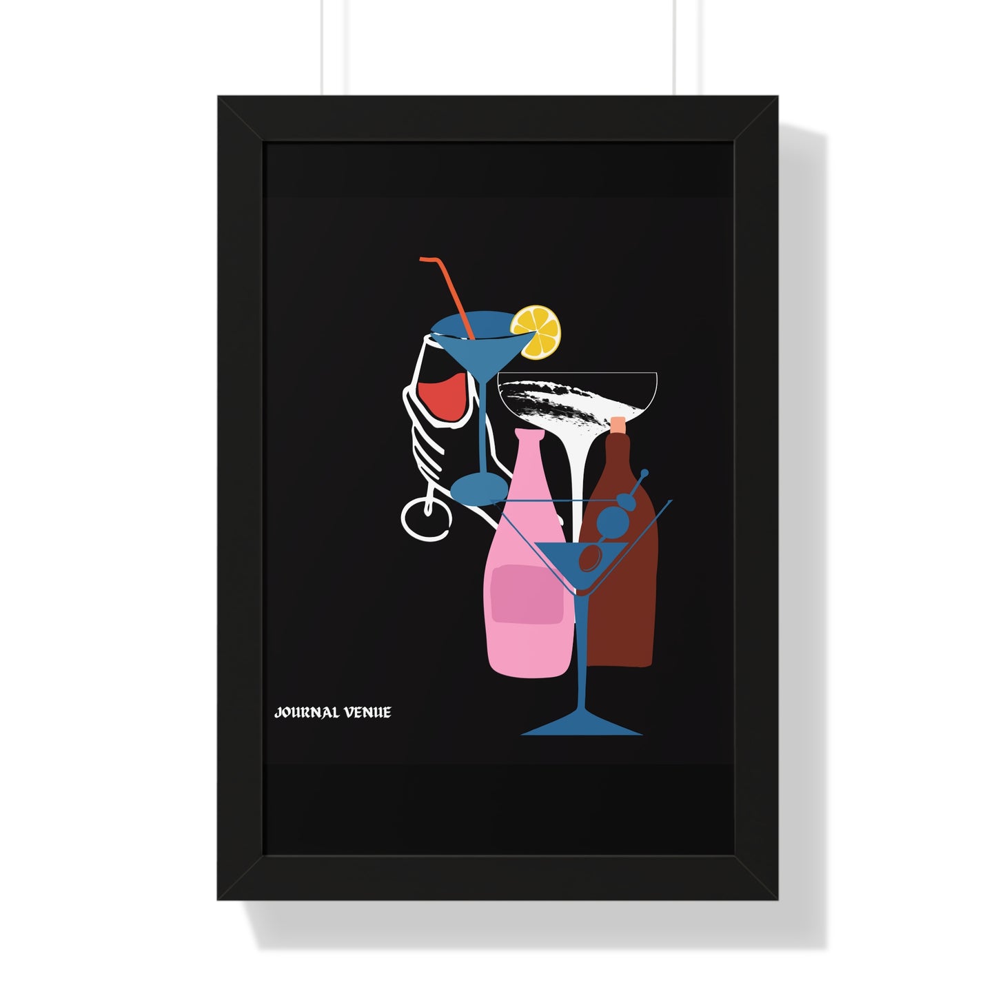 Cocktail Wine And Glass Framed Vertical Poster - JOURNAL VENUE