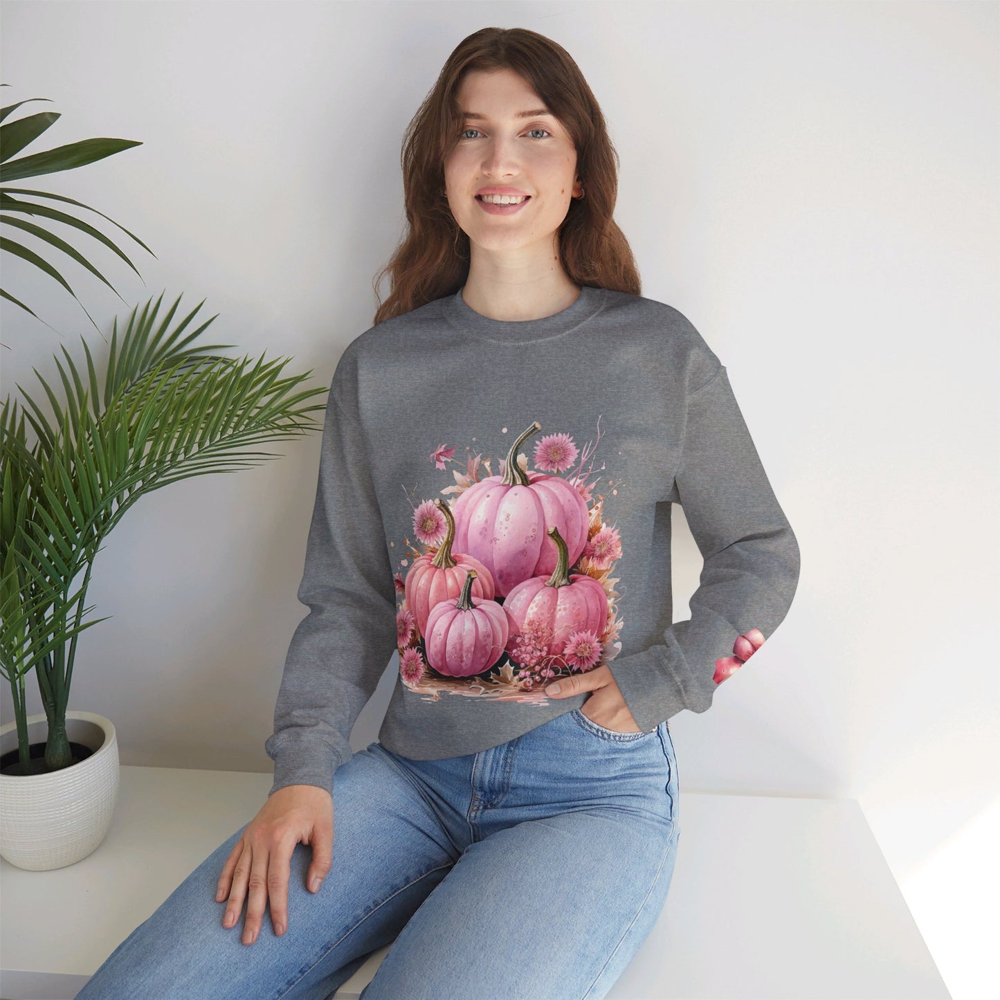 Pink Floral Pumpkin Crewneck Sweatshirt