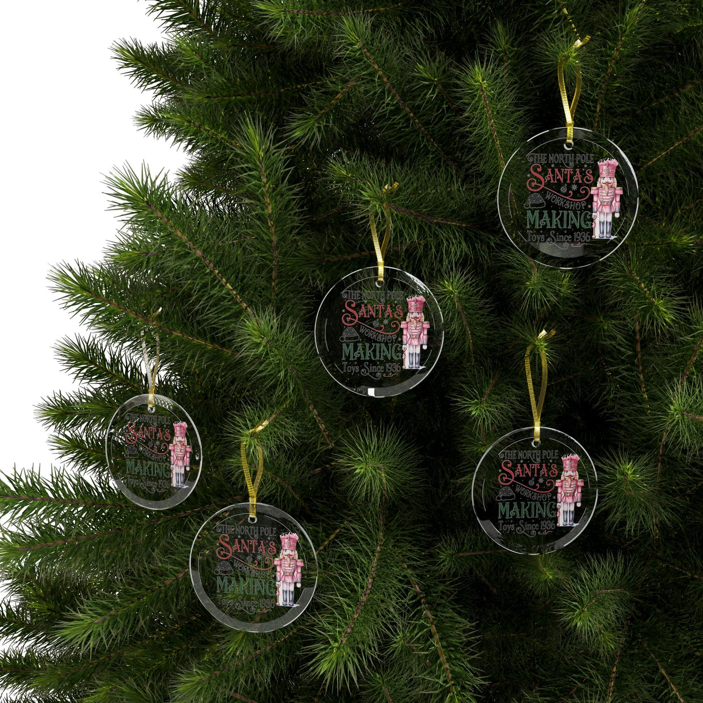 Santa Workshop Christmas Glass Ornaments