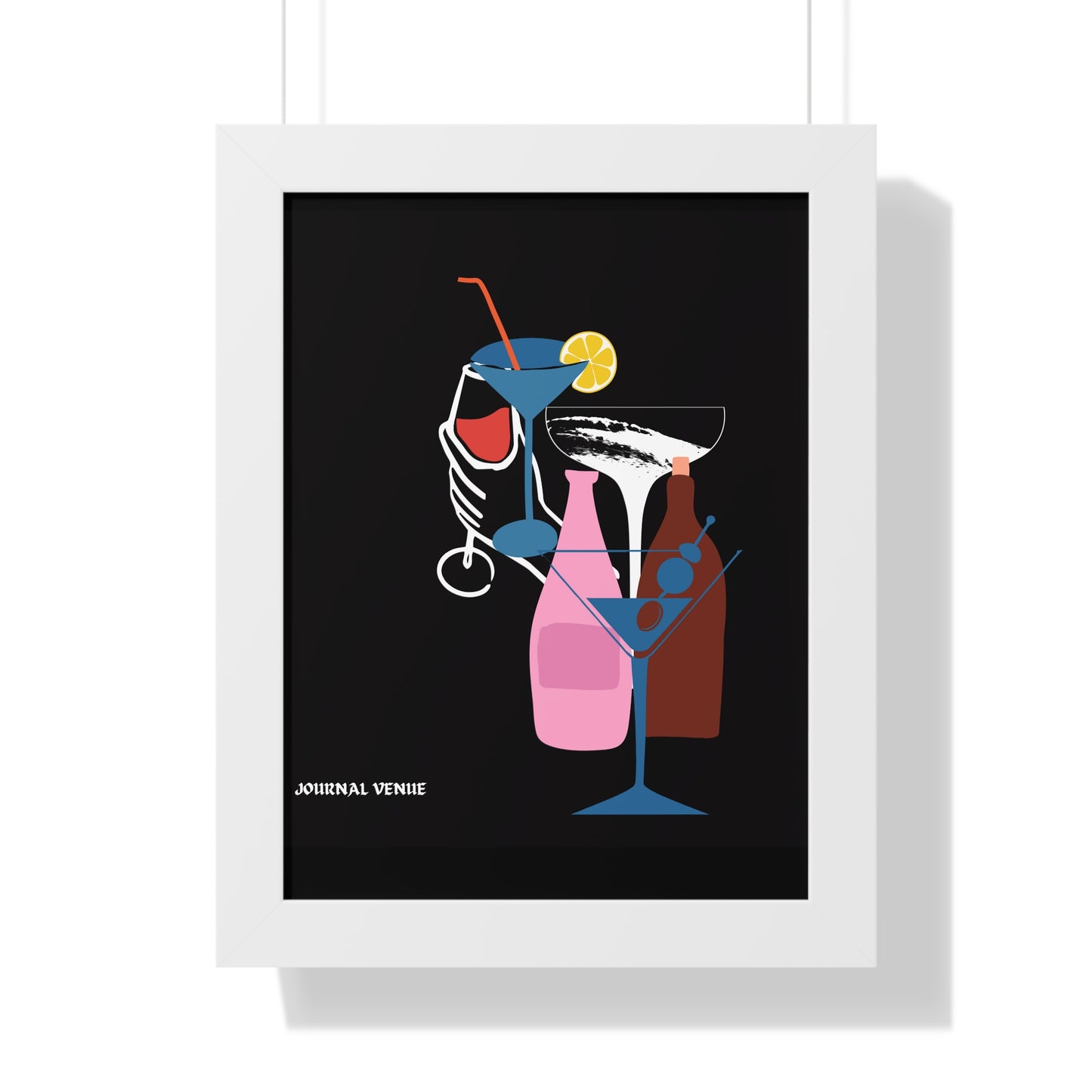 Cocktail Wine And Glass Framed Vertical Poster - JOURNAL VENUE