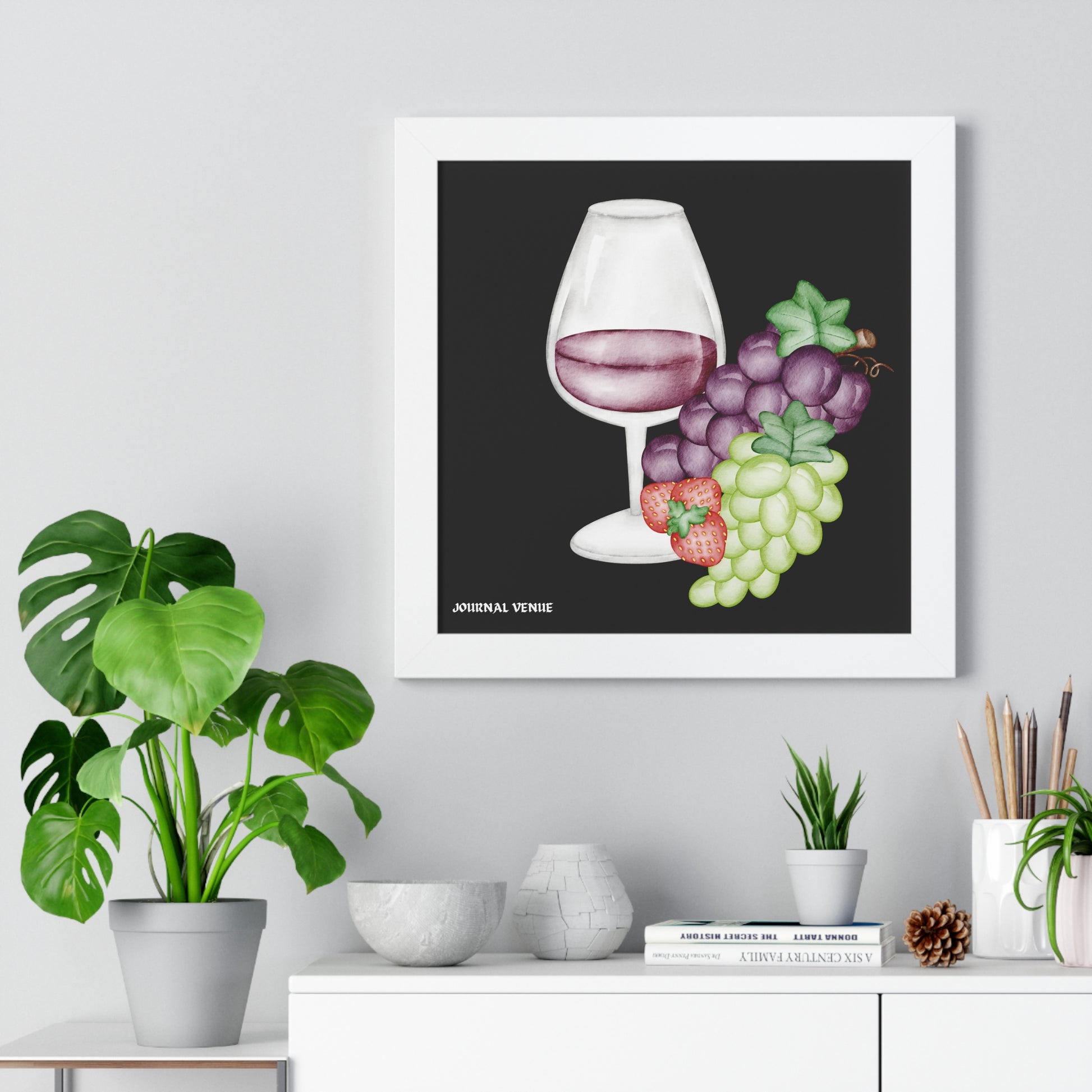 Glass of Wine and Grapes Framed Wall Art  Poster - JOURNAL VENUE