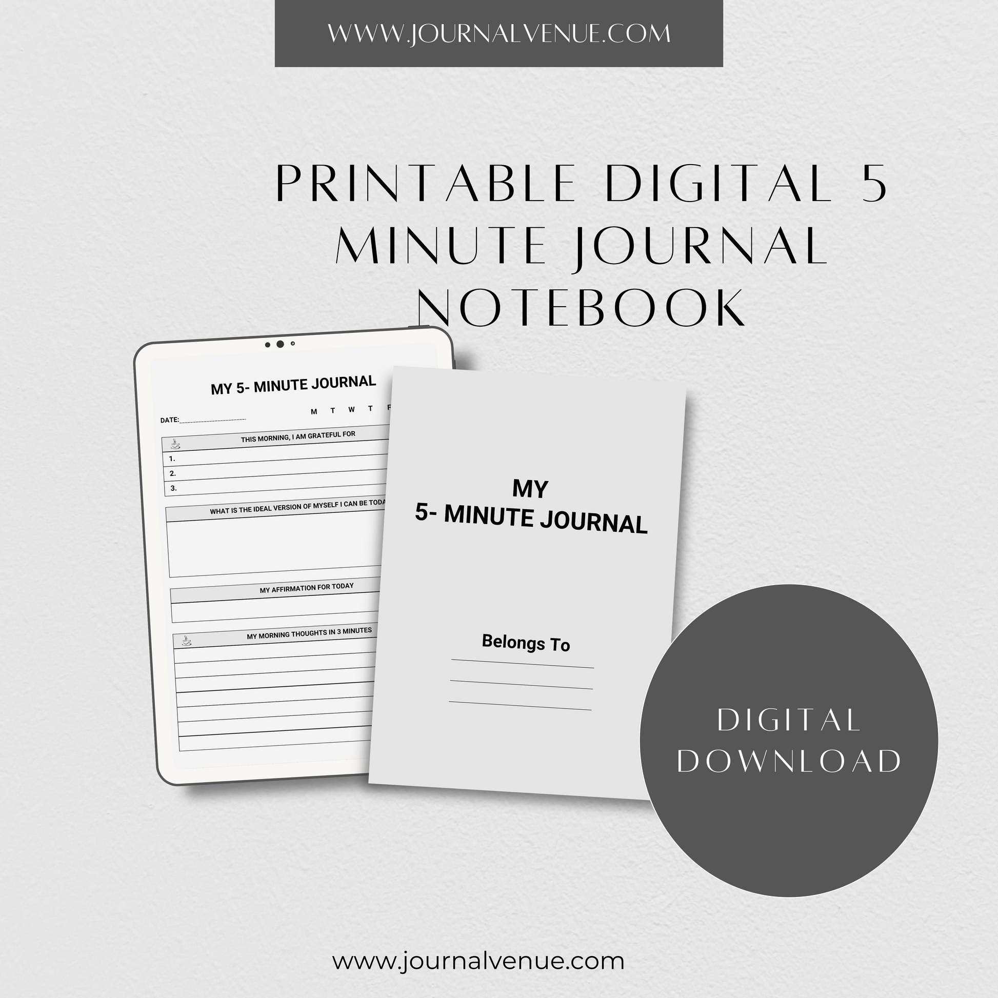 Digital 5 Minute Journal Notebook- JOURNAL VENUE