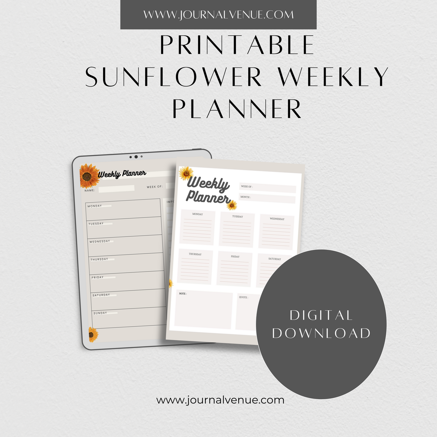 Minimalist Printable Sunflower Weekly Planner - JOURNAL VENUE