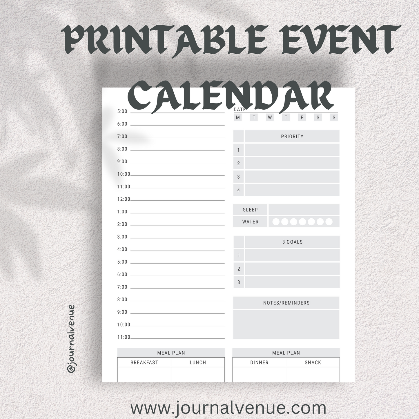 Printable Event Planner  Calendar - JOURNAL VENUE