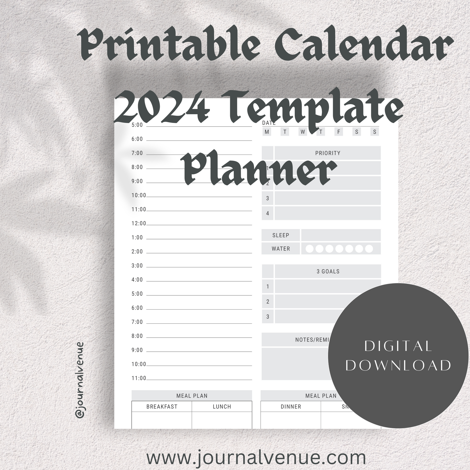  Printable Calendar 2024 Template Planner - JOURNAL VENUE