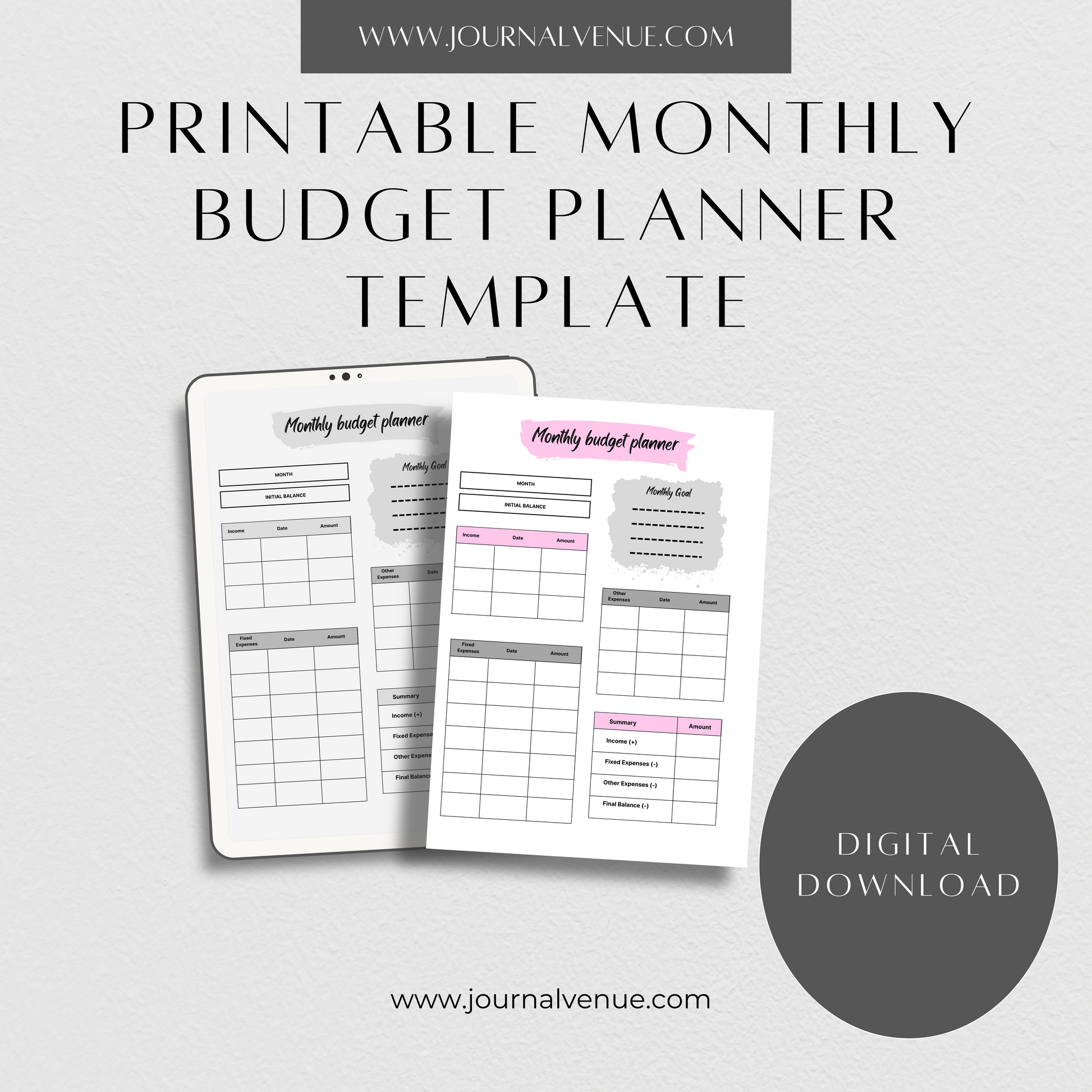 Monthly Budget Planner Template - JOURNAL VENUE