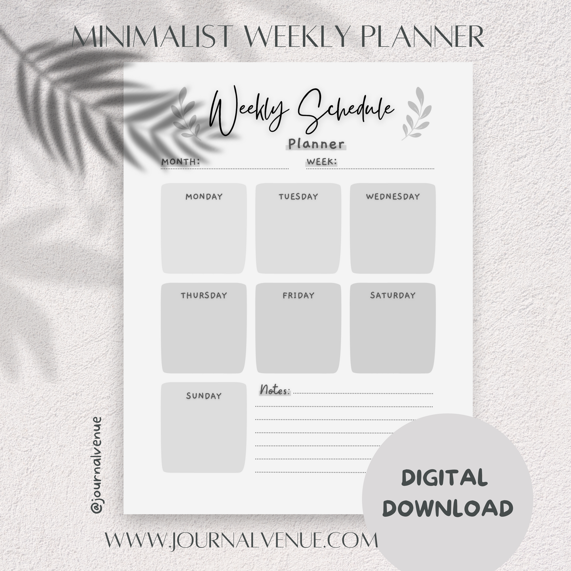 Minimalist Printable Weekly Planner - JOURNAL VENUE