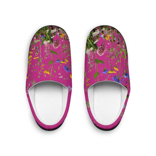 Pink Wild Flowers Women's Indoor Slippers - JOURNAL VENUE