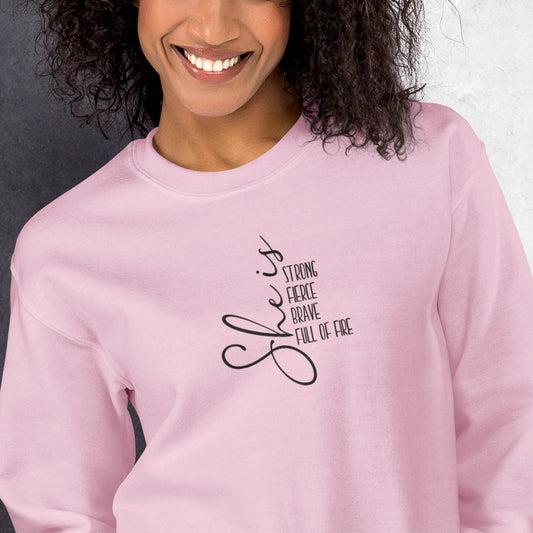 She is Strong, Embroidered Sweatshirt - JOURNAL VENUE