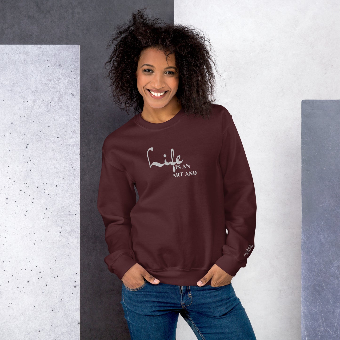 Life Is An Art Embroidered Sweatshirt - JOURNAL VENUE